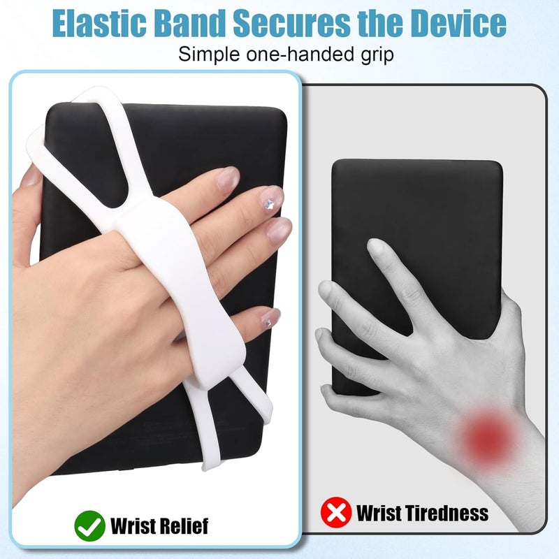 Dexspoeny 2 Pack Silicone Hand Straps for Kindle and Tablets, Secure Lightweight Finger Grip Holder for 4.7-8" Kindle Paperwhite/iPad/Samsung/Kobo/Oasis/Fire/Sony/Lenovo E-Readers (White+Grey) - Image 5